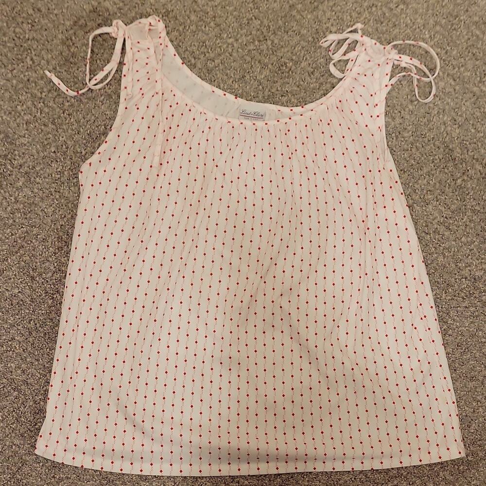 Linda Clare Women's 42 White Red Geometric Scoop Neck Sleeveless Tank Top